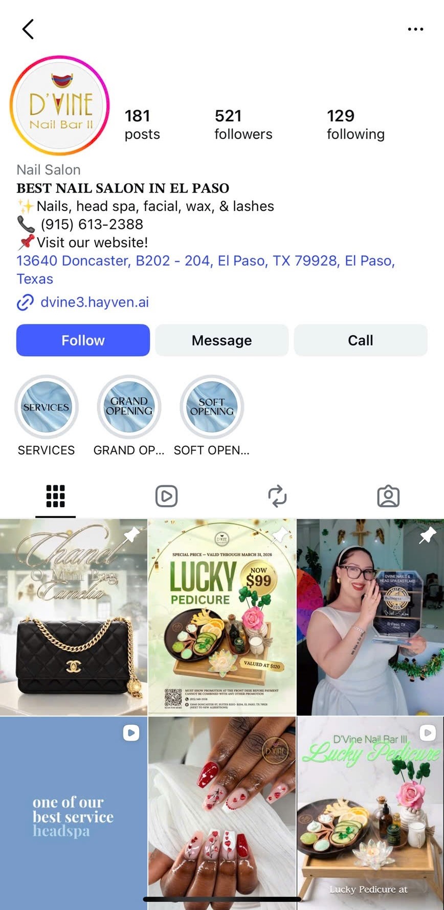 D'Vine Nail Bar III Instagram feed design