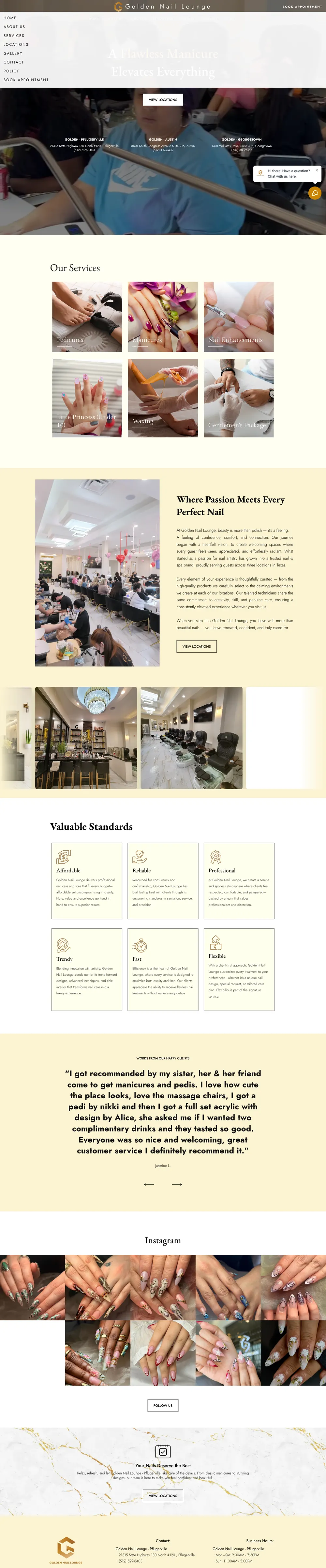 Golden Nail Lounge website design by Alpha Media — desktop view