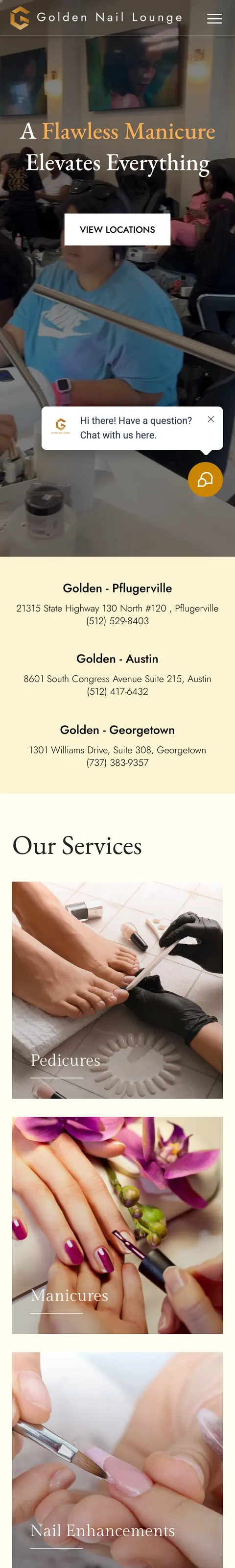 Golden Nail Lounge website design by Alpha Media — mobile view