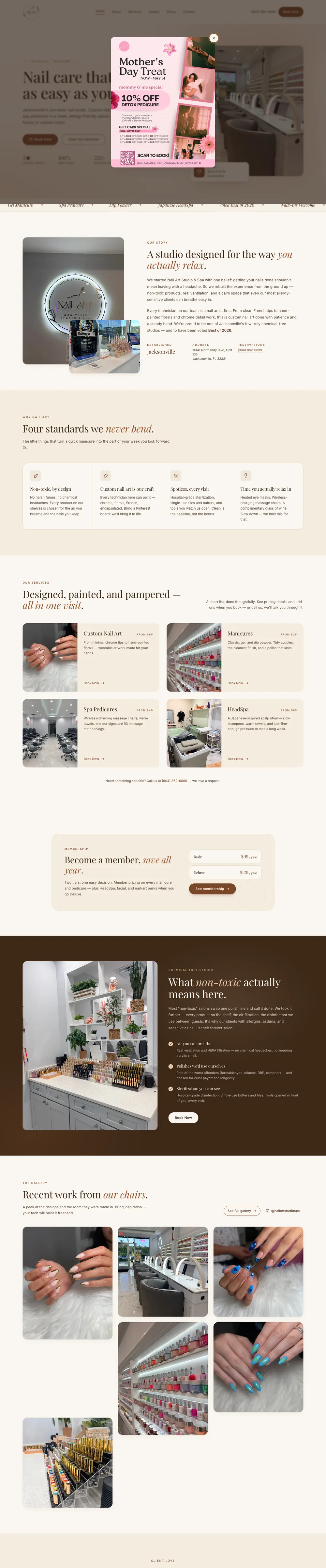 Nail Art Studio & Spa website design by Alpha Media — desktop view