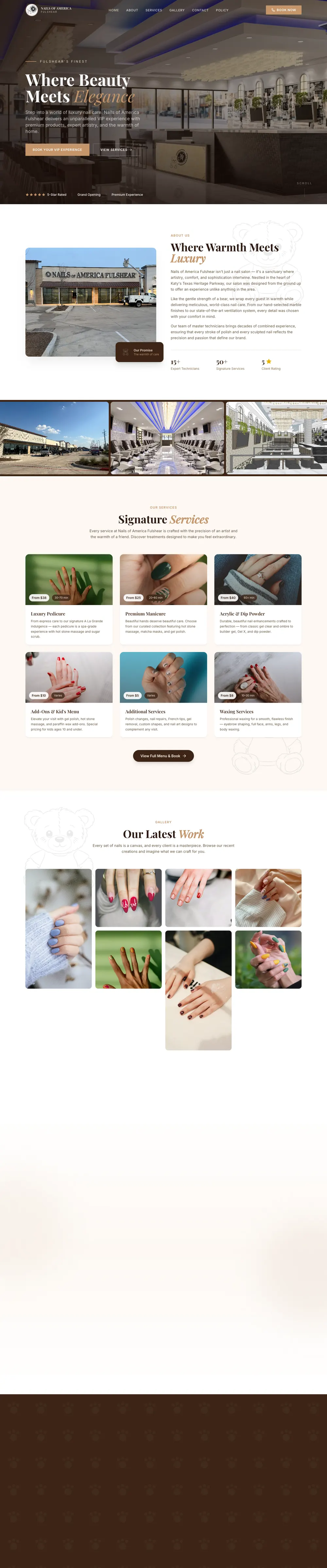 Nails of America Fulshear website design by Alpha Media — desktop view