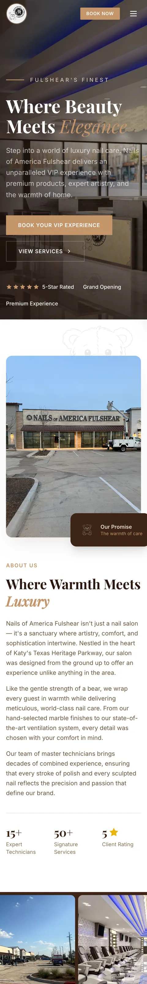 Nails of America Fulshear website design by Alpha Media — mobile view