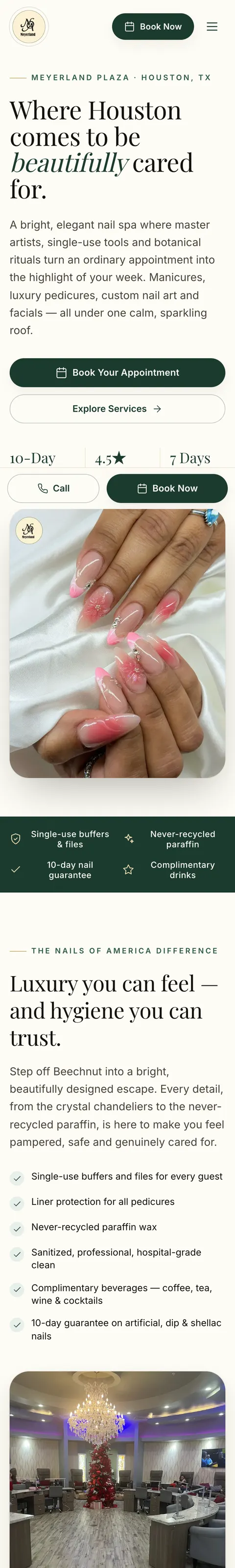 Nails of America Meyerland website design by Alpha Media — mobile view